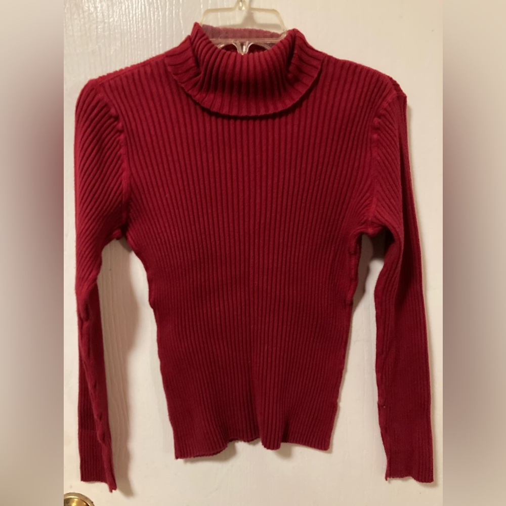 i.e Relaxed Red Ribbed Turtleneck Sweater